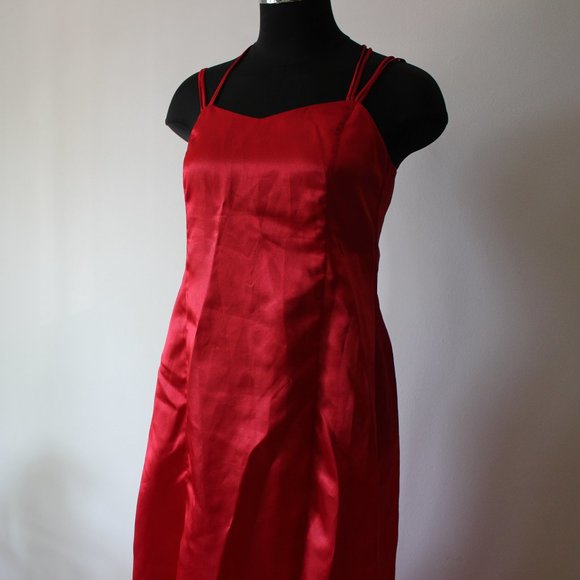 Vintage Satin Long Red Dress - Picture 2 of 10